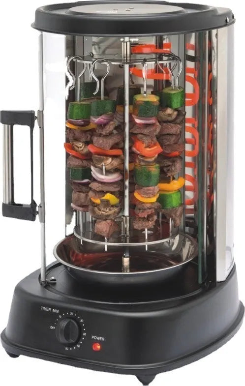 Black electric indoor rotisserie grill oven 21L 1500W with timer and oil pan