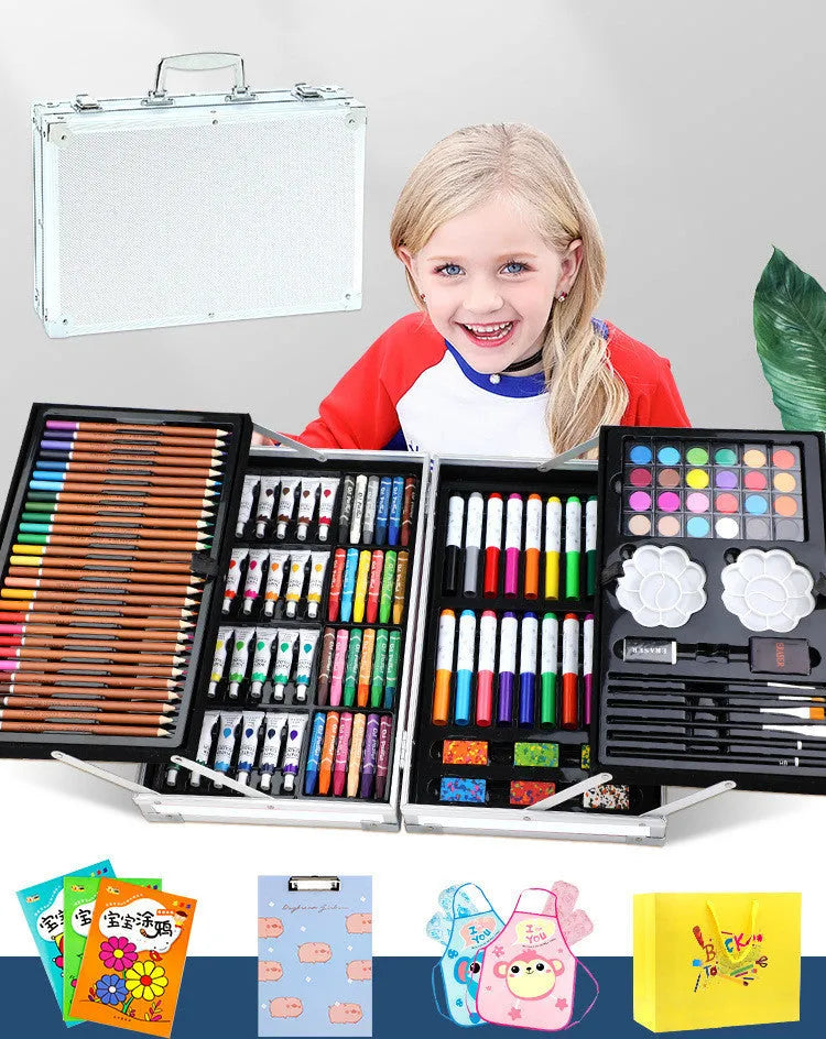 Creative birthday gift for girls ten years old, 3-layer pink aluminium box set with doodle pen set, plastic construction