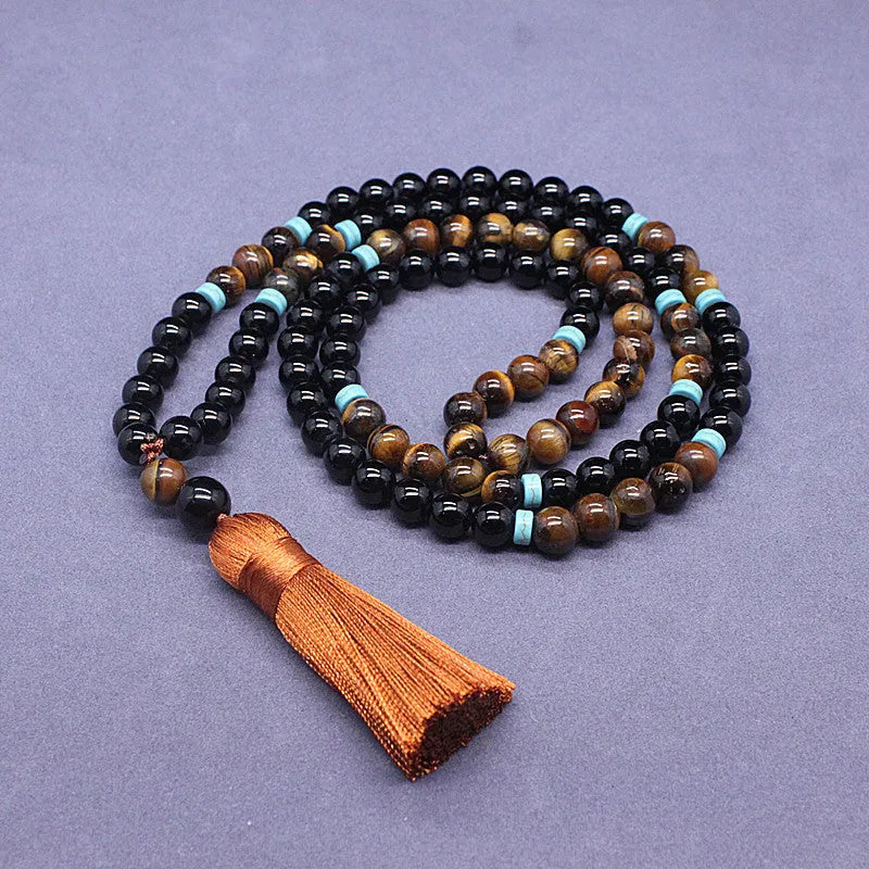 Natural agate bracelet and tiger eye stone necklace with geometric beads