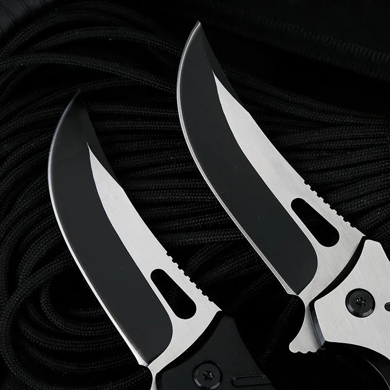 Folding knife with 3Cr13 blade, brushed steel handle, 8cm blade, black colour, open position