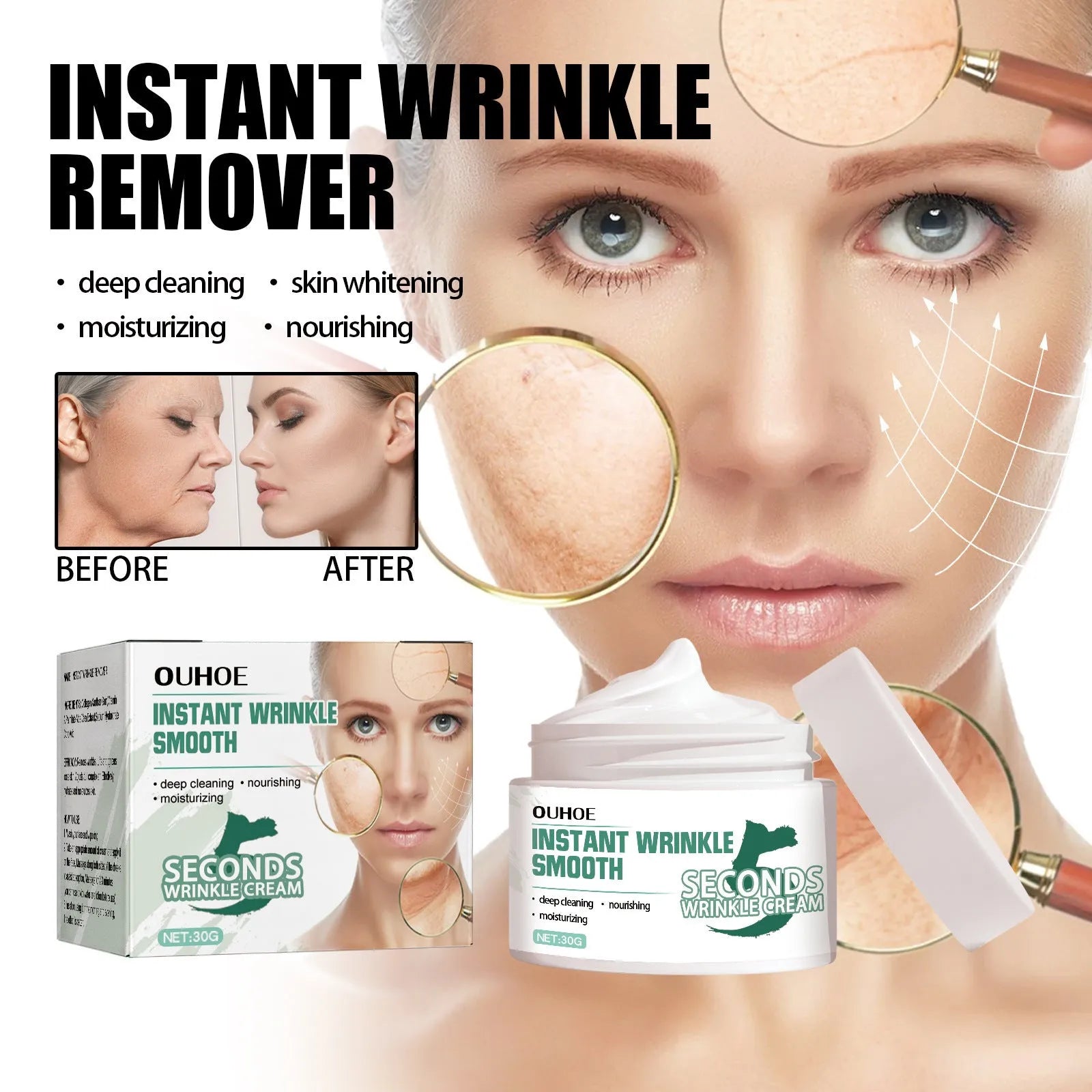30g anti-aging anti-wrinkle face cream jar with hydrating properties for facial skincare