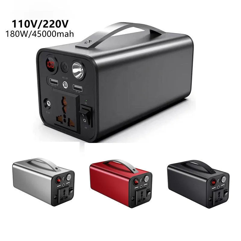 Outdoor storage mobile power supply 45000mAh 180W with AC outlets USB ports LED light in black