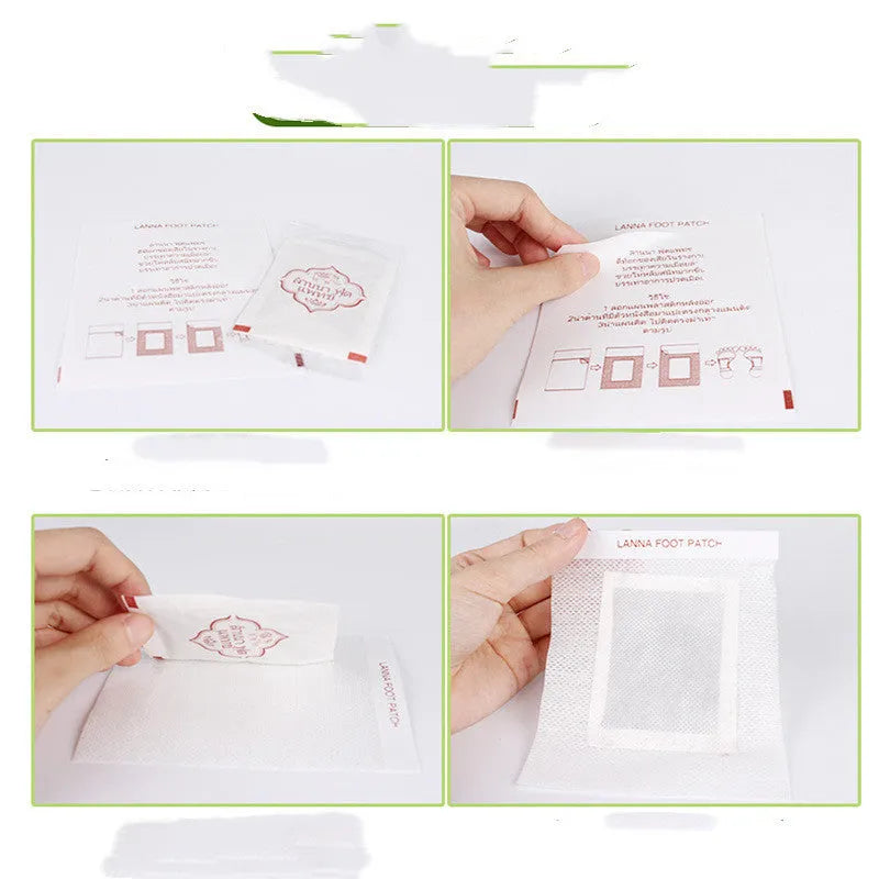 Pack of 10 fatigue relief foot patches with three-year shelf life for general skin types