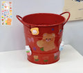Round metal desktop pen holder storage box in a choice of colours including pink, green, red, white, and yellow.