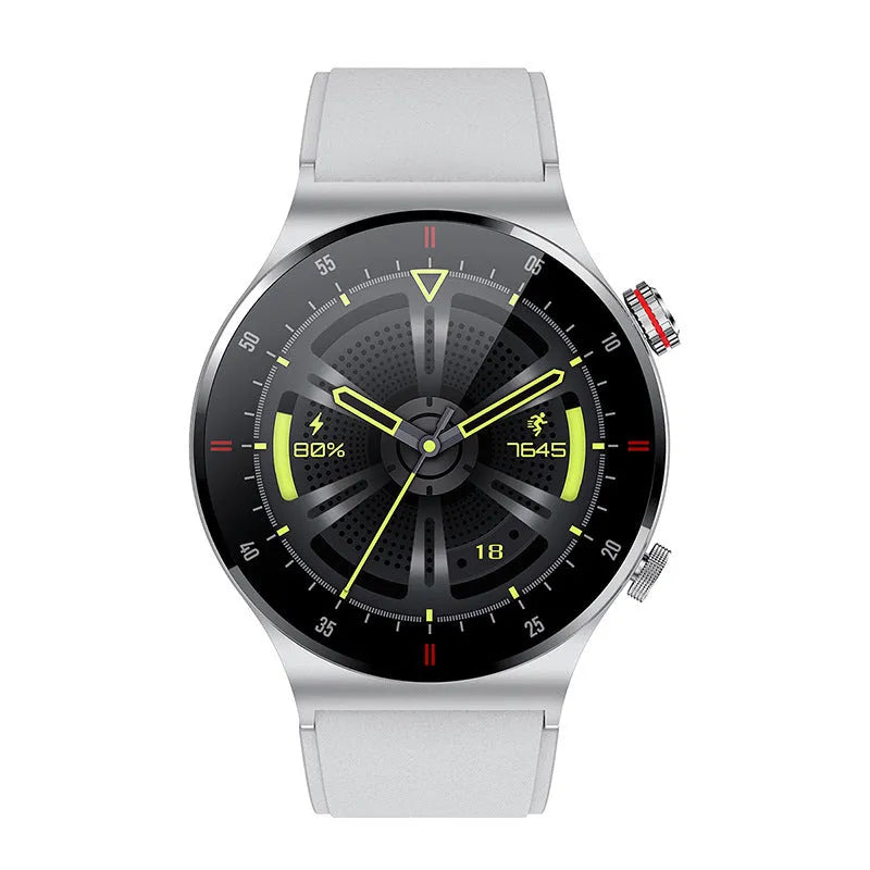 Black smart Bluetooth sports watch with silicone band and 1.28-inch touch screen showing call notification.