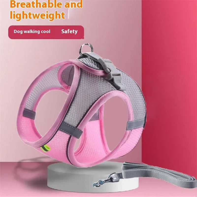 Adjustable reflective mesh pet harness and lead set with 1.5 m rope for cats and dogs