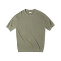 Men's pineapple pattern 3D knitting T-shirt in khaki green, cotton and viscose blend, short sleeve casual top