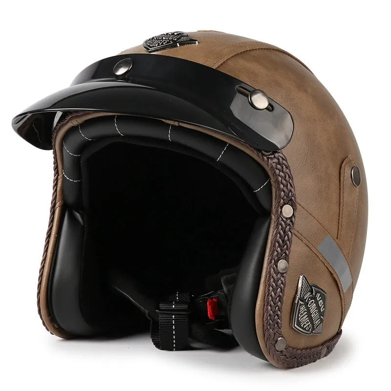 3C certified retro motorcycle helmet in matte black with ABS shell for adult commuting