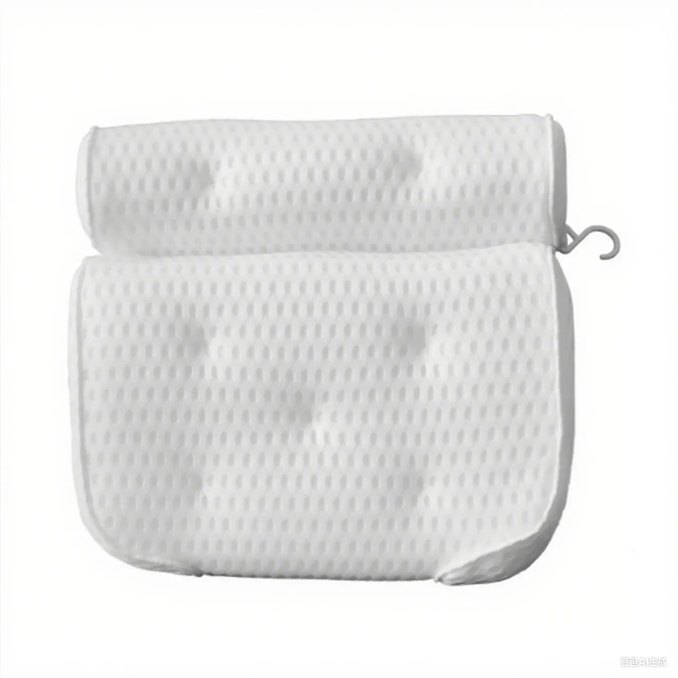 White bathtub pillow with 4D mesh fabric and seven suction cups on a bathtub.