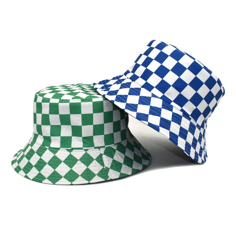 Cotton bucket hat for men, double-sided wear, flat top, size M 56-58cm, in red green blue black or grey