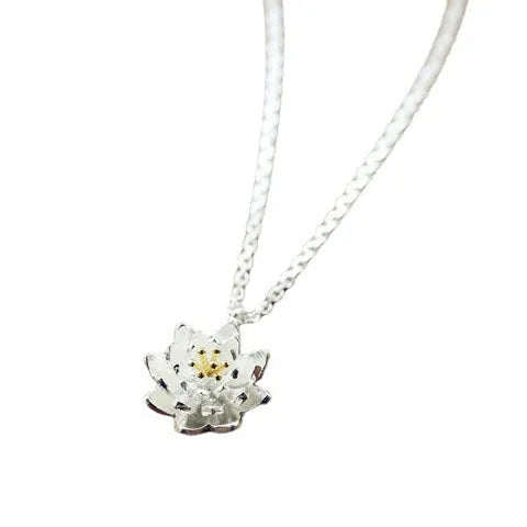 S925 sterling silver lotus pendant necklace for women with O-ring chain