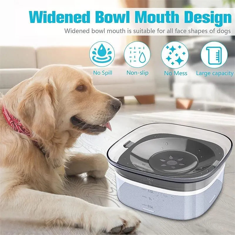 Transparent large 70oz dog water bowl with floating slow drink disk and non-slip base