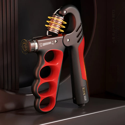 Adjustable electronic count spring grip in orange, red, or grey colour with PP construction