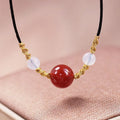Natural red agate bracelet and necklace set with hand-woven beaded design for women