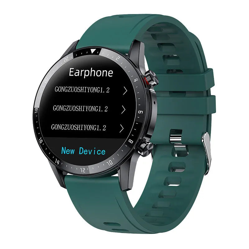 Bluetooth smart watch with a 1.3-inch screen on a wrist, showing call and music player functions.