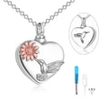 Silver 925 sterling silver hummingbird urn necklace with heart sunflower pendant, 18+2 inch chain, 0.9 x 0.69 inch.