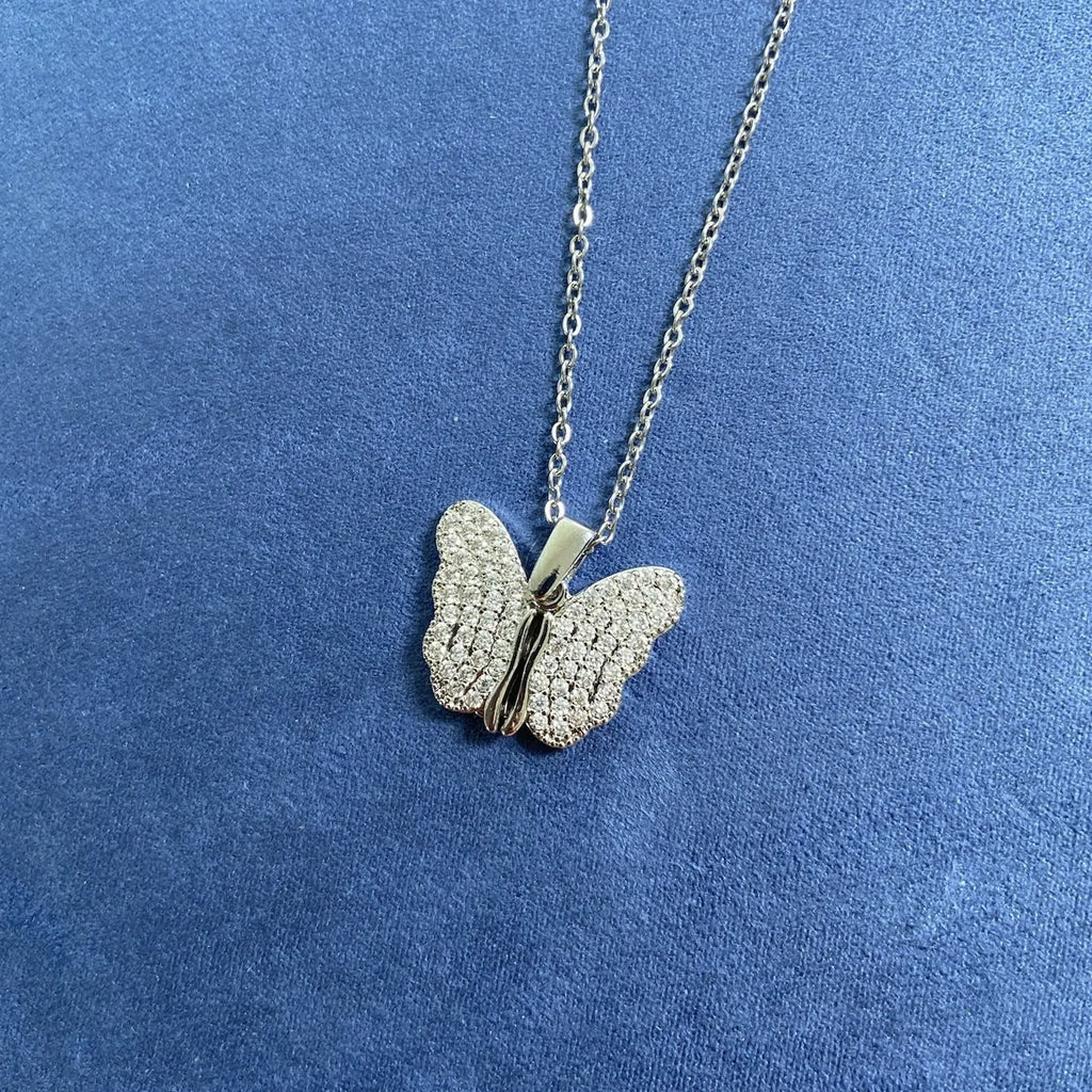 Gold titanium steel butterfly necklace with opening copper pendant on chain