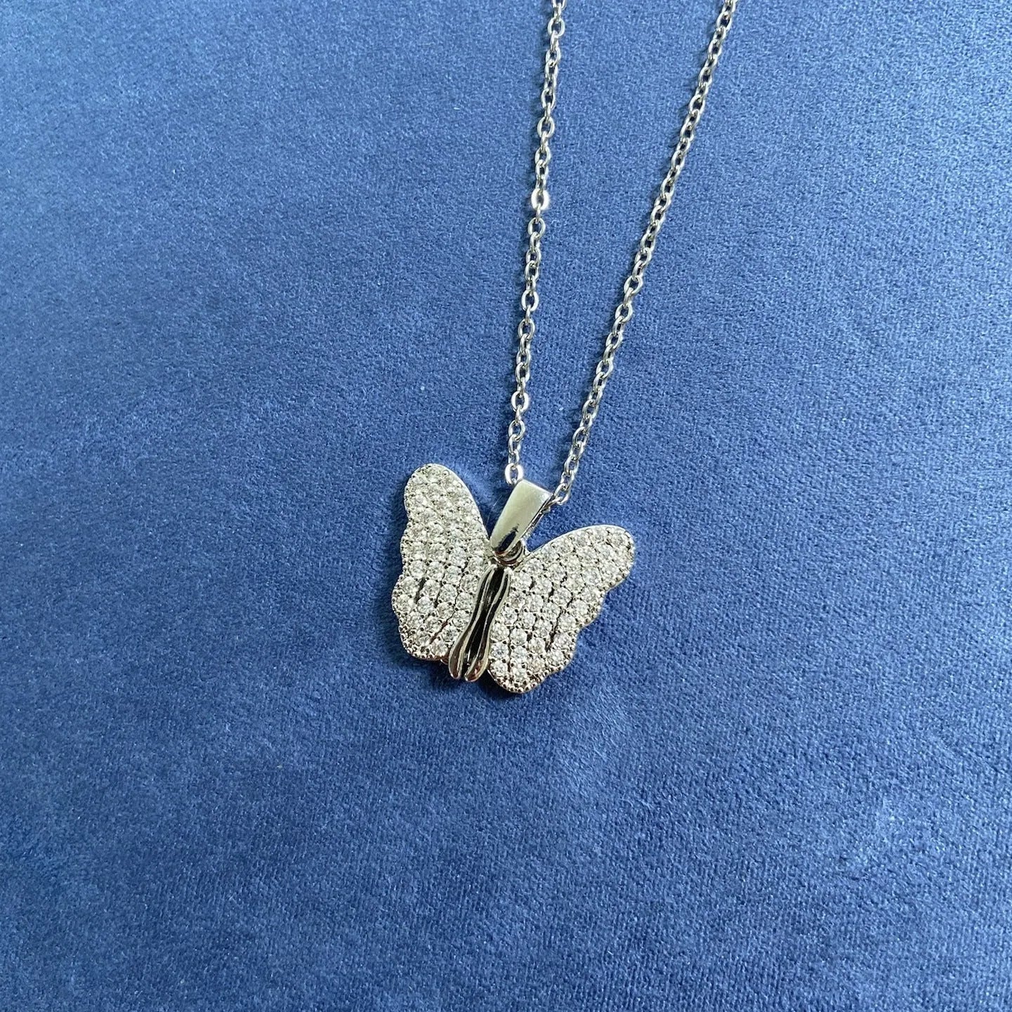 Gold titanium steel butterfly necklace with opening copper pendant on chain