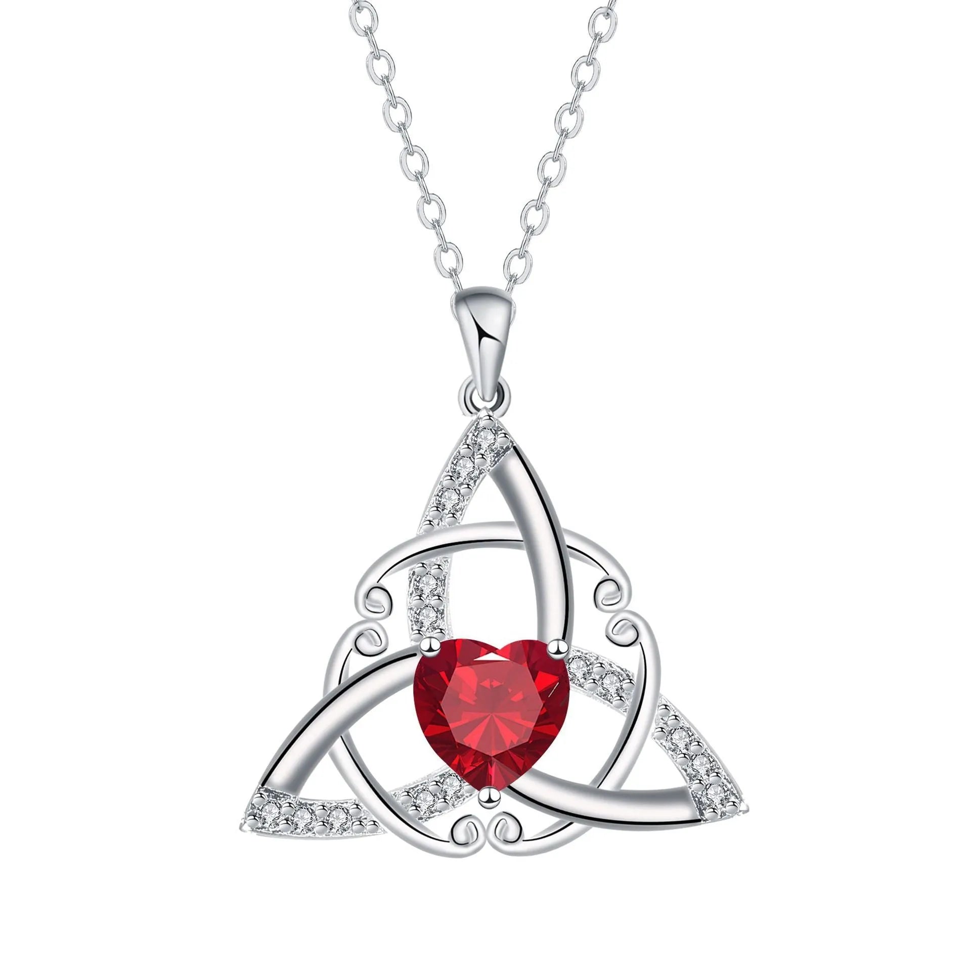 Geometric Celtic knot women's necklace in electroplated copper showing colour options