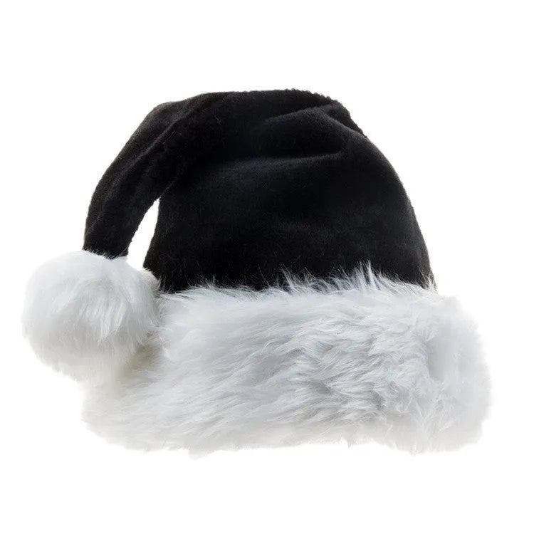 Plus-sized black plush Christmas hat with European classical styling for festive seasonal wear