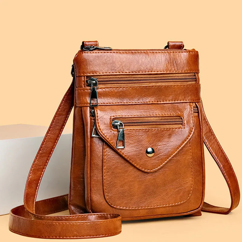 Women's vertical square crossbody mobile phone bag in PU material with shoulder strap