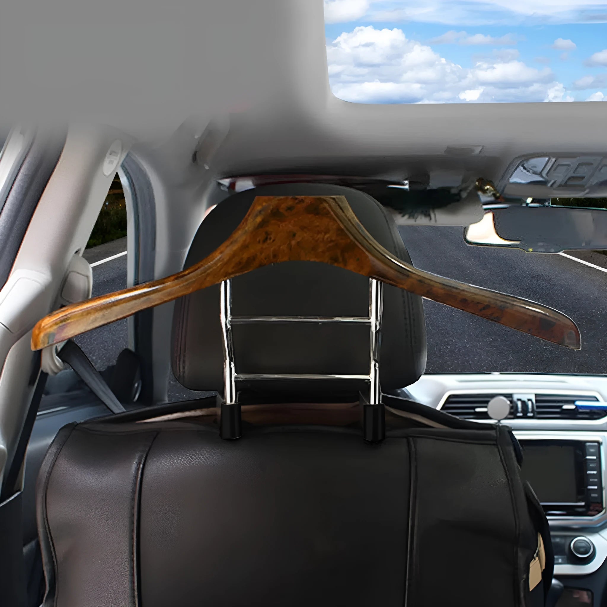 Wood yellow stainless steel car clothes hanger with 46.5cm by 23cm foldable design