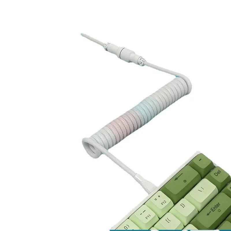 Coiled mechanical keyboard data cable, 150cm USB flexible wire with spiral stretch and metal interface housing, colour options