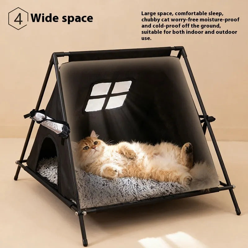 Outdoor triangle tent cat nest in black Oxford cloth with lock temperature, small size for cats