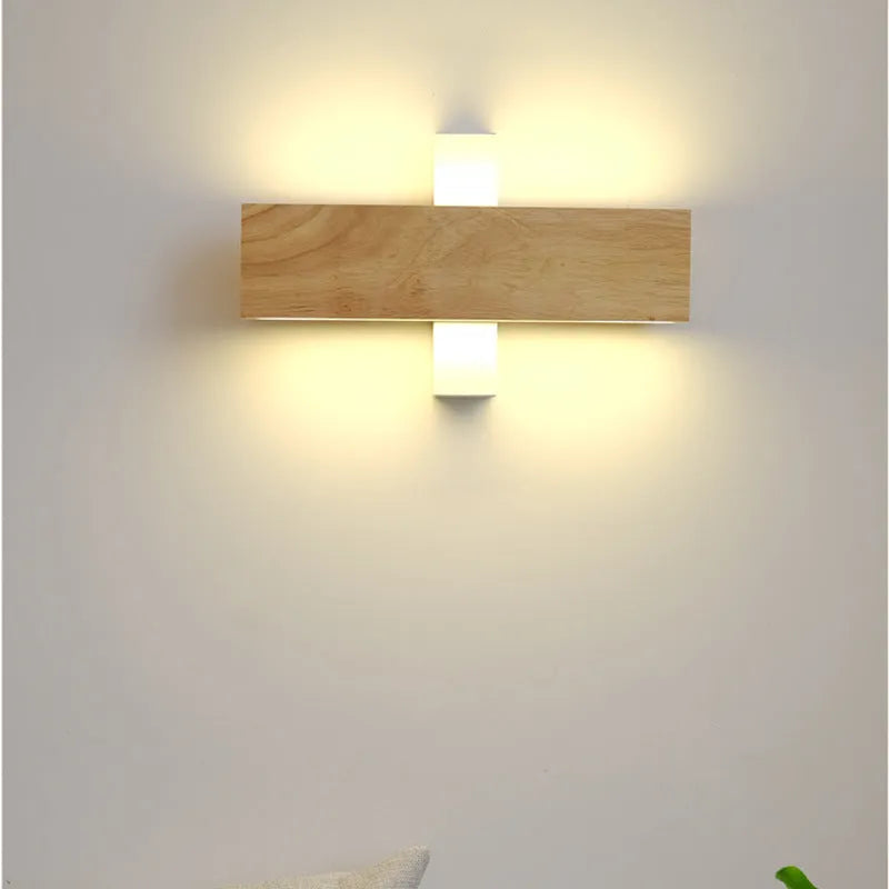 Solid wood bedroom bedside LED wall lamp with Nordic Japanese style in three size options