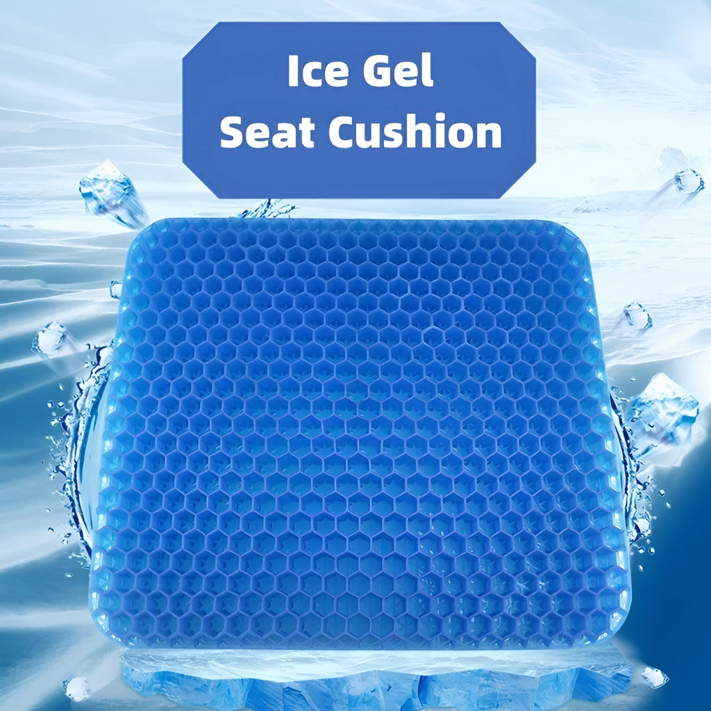 Double-thick gel seat cushion with breathable honeycomb pattern in a solid colour