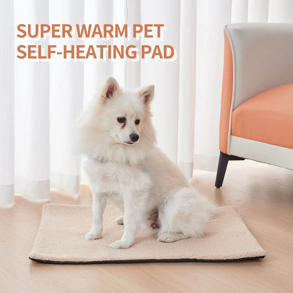 Grey self-heating plush pet bed blanket for cats on wooden floor
