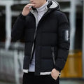 Men's casual padded polyester jacket with stand-up collar in khaki, shown with long sleeves and zipped front