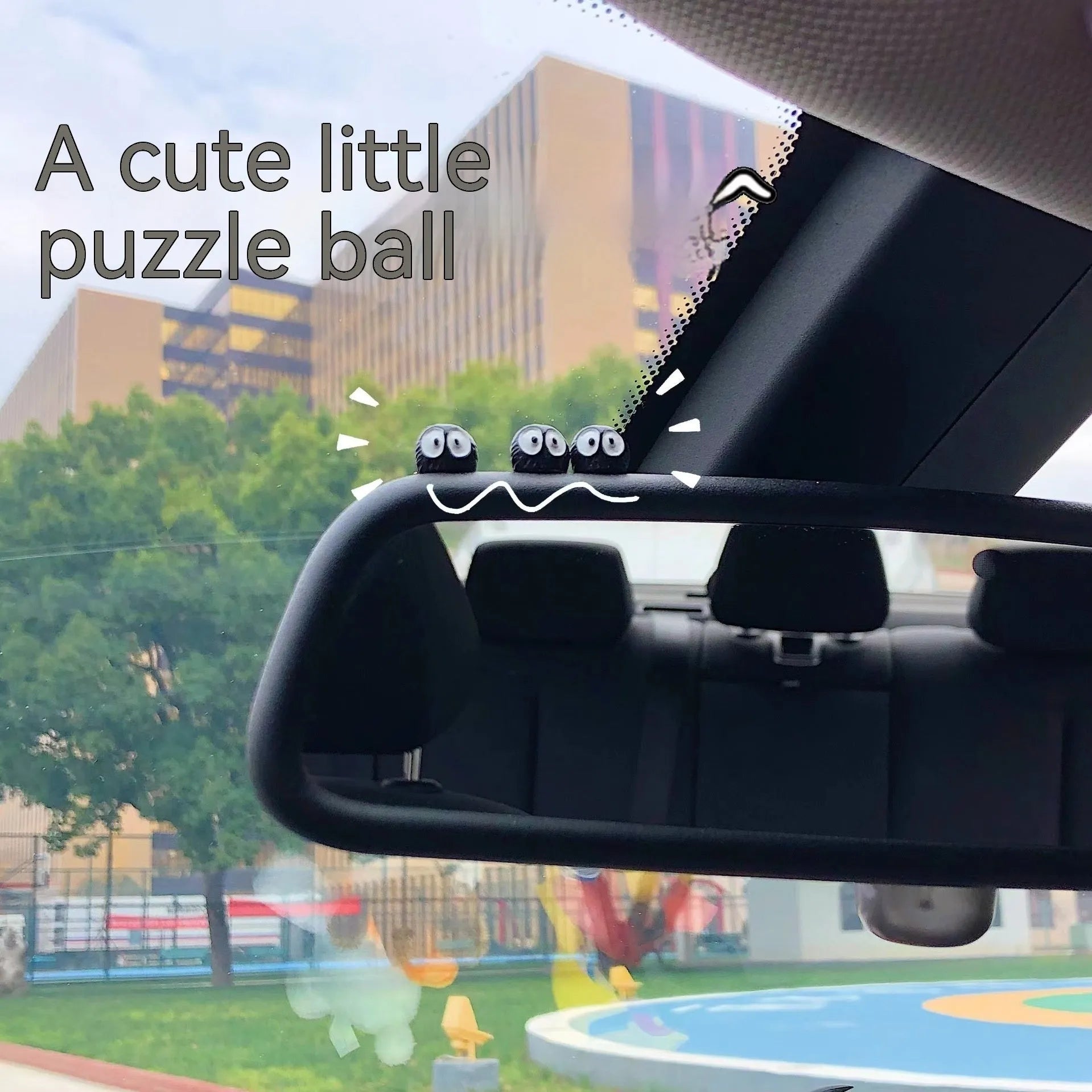 Small black resin cartoon coal ball car decoration with traceless adhesive tape.