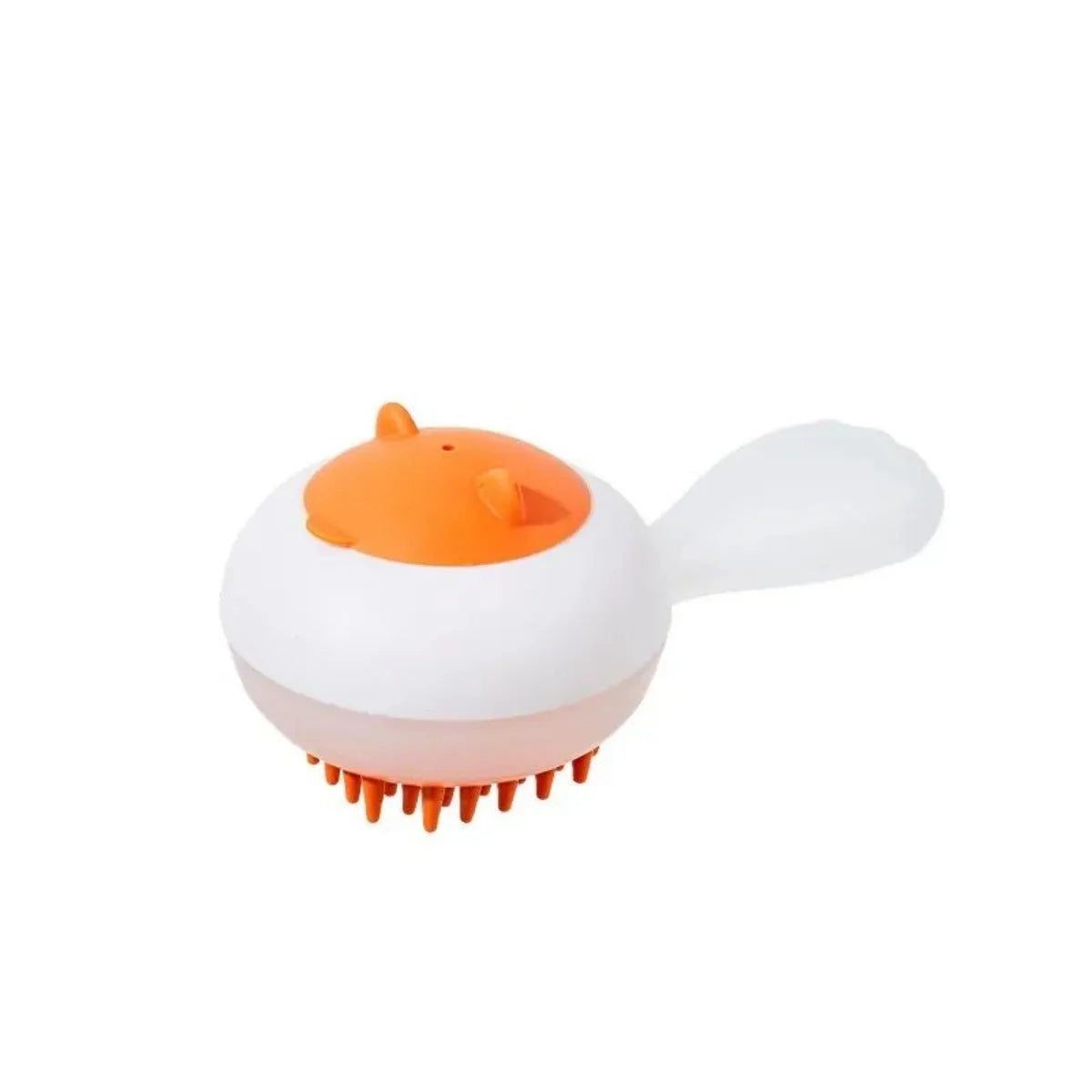 Automatic cleaning pet bath brush with soft gel massage heads in blue and orange colour options