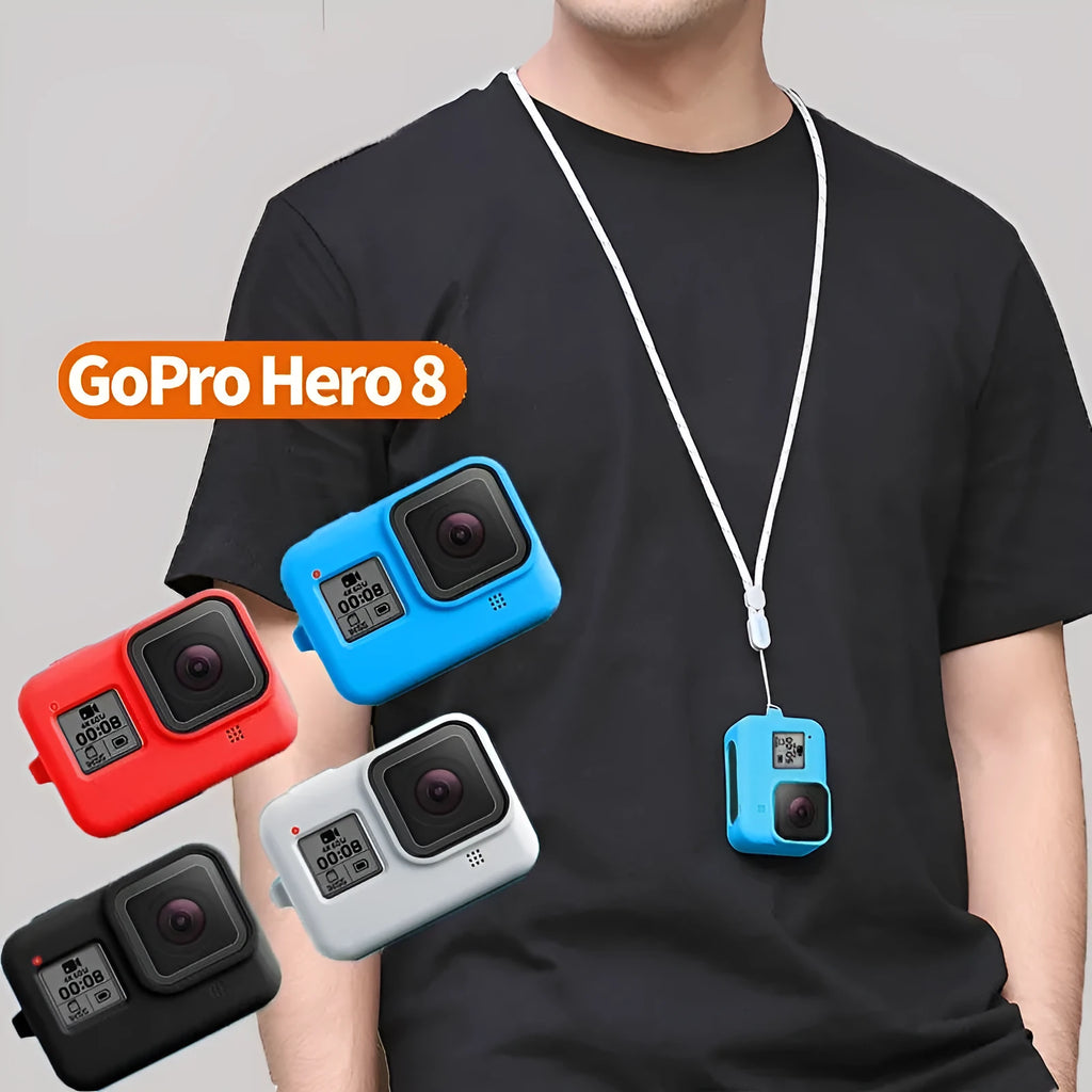 GoPro Hero8 Black silicone protective sleeve with carrying strap and lanyard accessories in multiple colour options