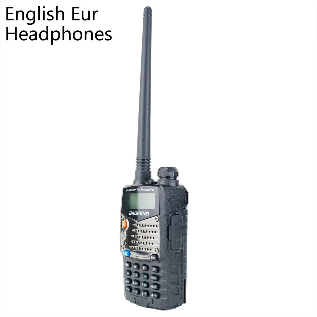 Baofeng UV-5RA dual-band walkie talkie with dual display and multiple headset configuration options