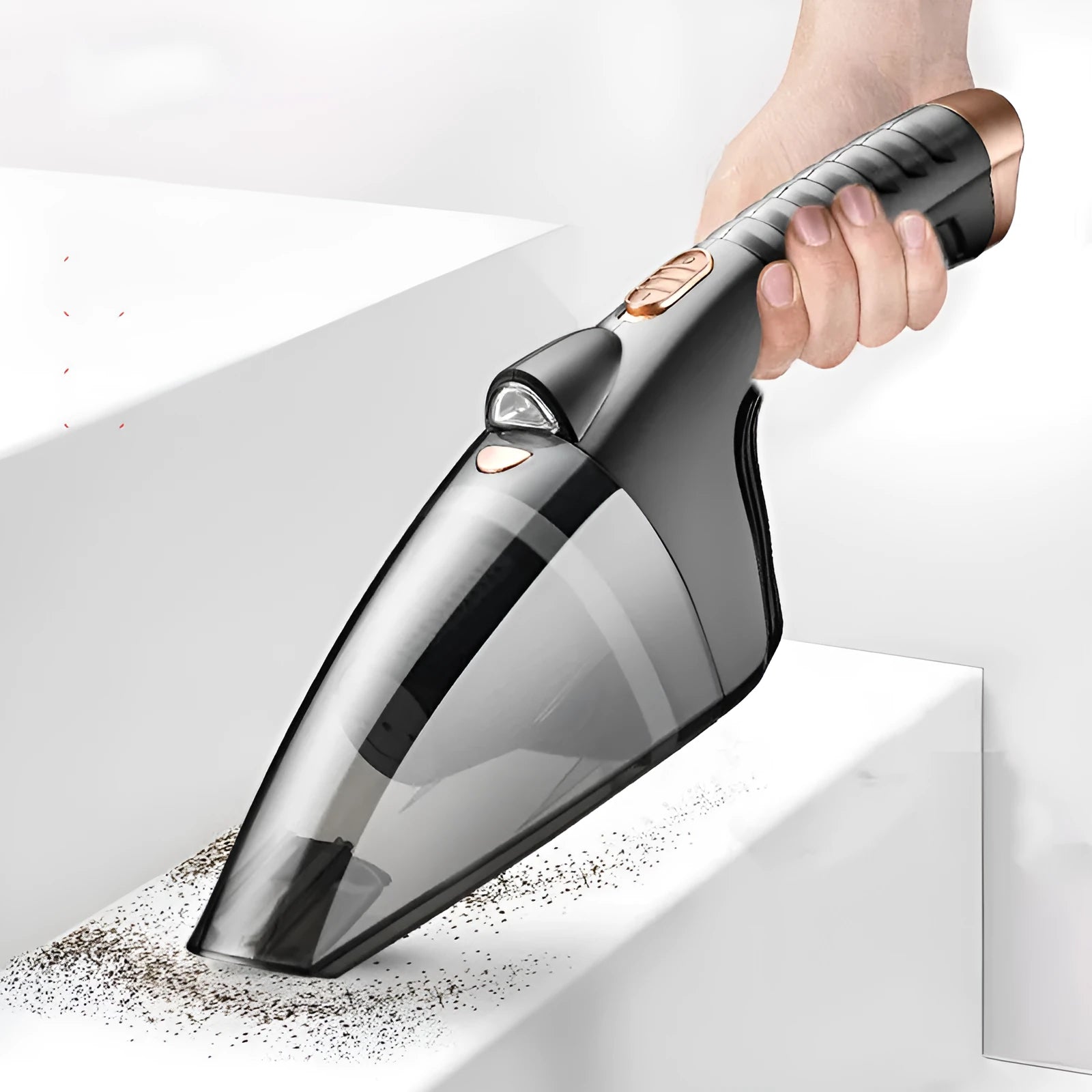 Black 12V car vacuum cleaner with wet and dry capability