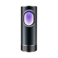 Black cylindrical car air purifier with USB connection for vehicle formaldehyde removal and negative ion generation