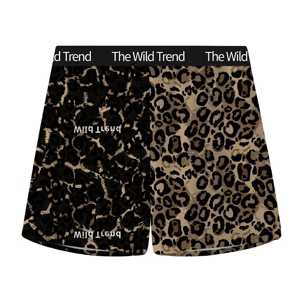 Men's leopard print woven shorts in ice silk fabric with quick-drying function