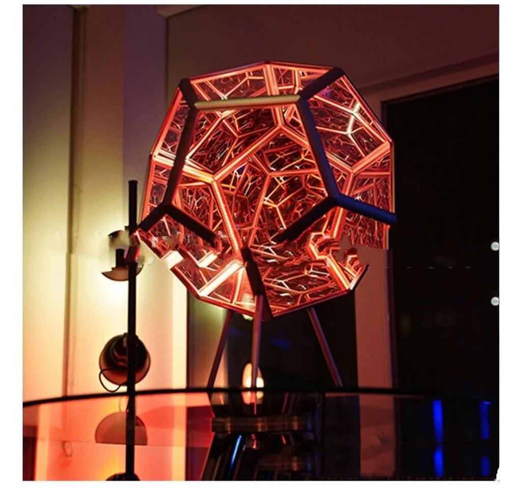 Infinite dodecahedron LED night light, 20cm plastic acrylic USB table lamp with colour art patterns