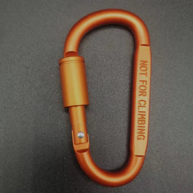 Flat 8 cm D-shaped aluminium locking carabiner in a selection of colours.