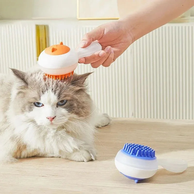 Automatic cleaning pet bath brush with soft gel massage heads in blue and orange colour options