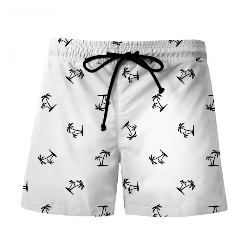 Men's 3D digital print Hawaiian-style beach shorts in polyester, front view