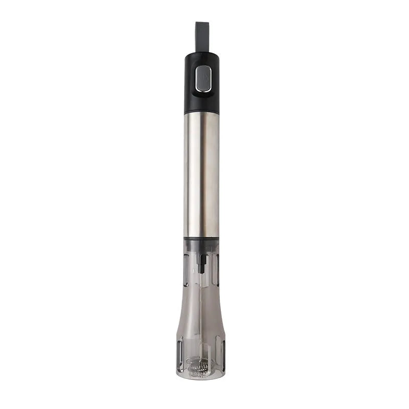 Portable electric foam maker with 304 stainless steel whisk in bright yellow, on kitchen surface