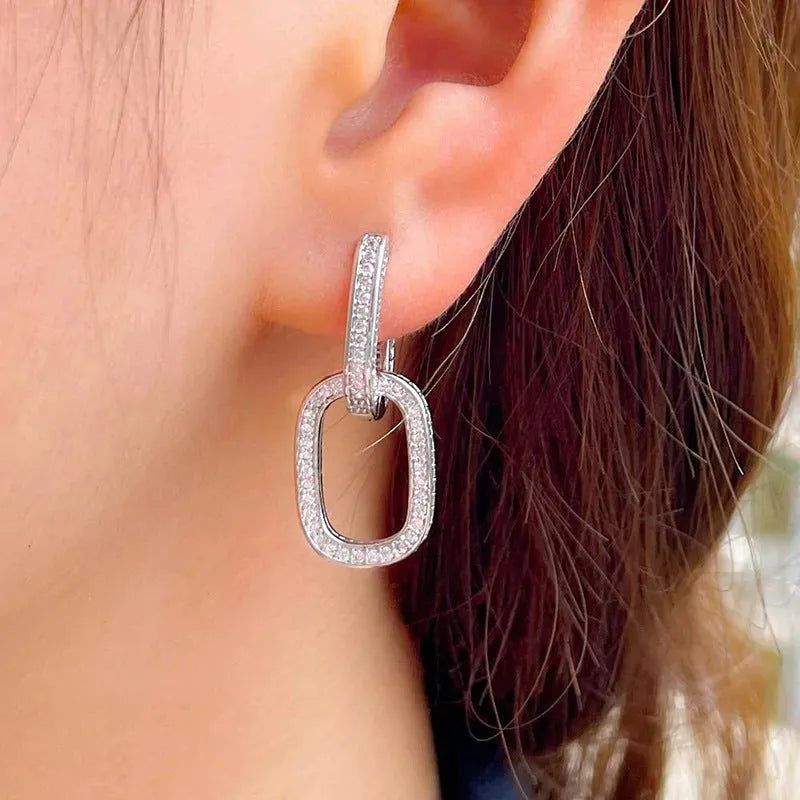 U-shaped geometric earrings for women with inlaid zircon and copper, in white gold or yellow gold colour