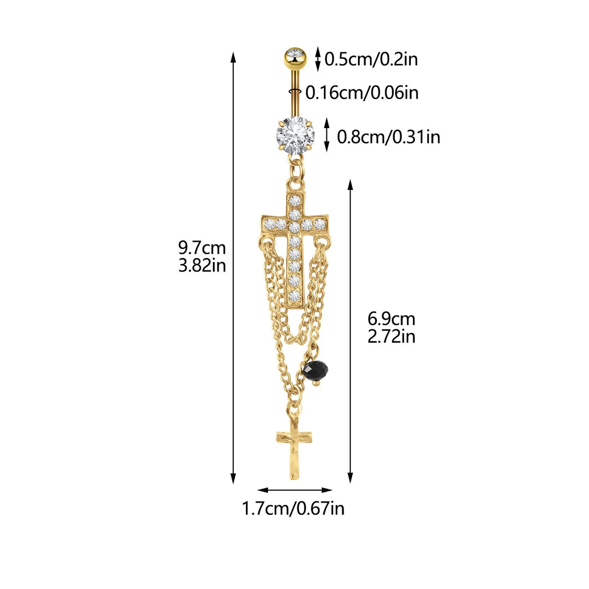 Gold cross navel piercing belly ring in stainless steel with a geometric unisex design