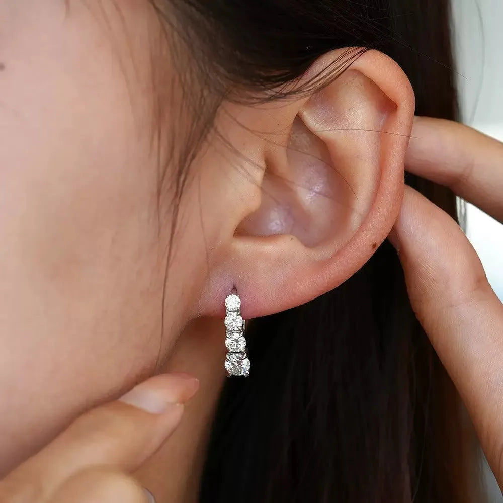925 silver zircon ear studs in geometric and heart shapes, yellow and white gold electroplated finish for women
