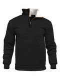 Casual outdoor high neck half-zip long sleeve sweatshirt with 3D patch pocket in black, loose fit, for teens