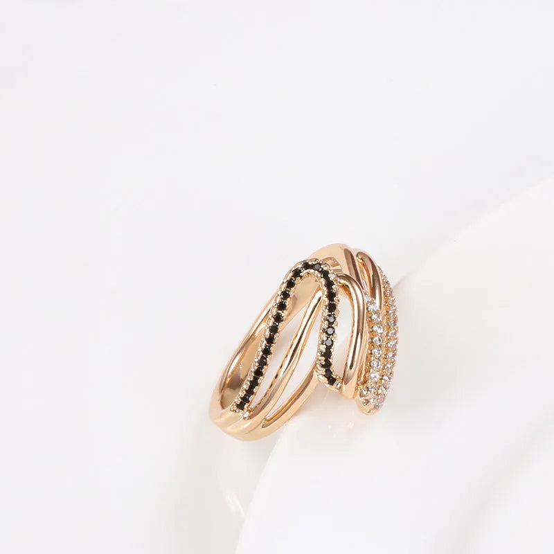 Women's micro-inlaid zircon ring in electroplated copper with WK2230 colour, showing detailed stone arrangement