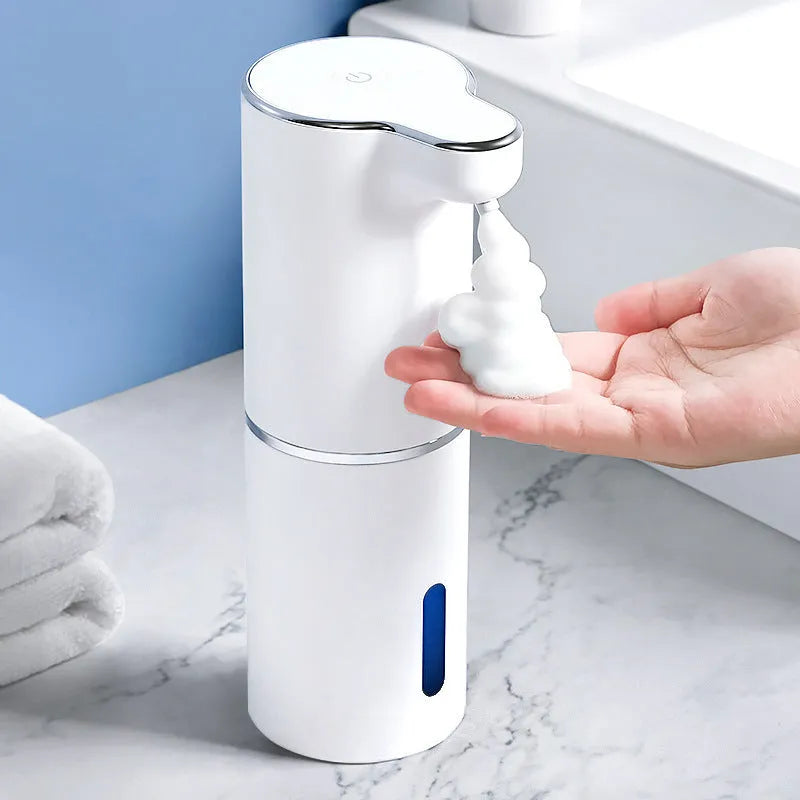 Smart foam automatic sensor soap dispenser in white ABS with USB cable, modern design for kitchen or bathroom